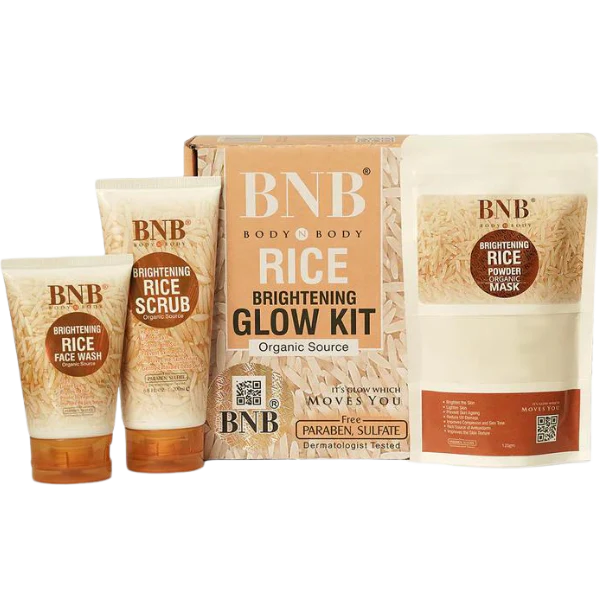 BNB Rice Extract Bright & Glow Kit ( Rice Face Wash + Rice Scrub + Rice Mask )